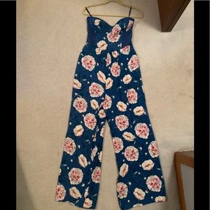 Strapless floral pantsuit.